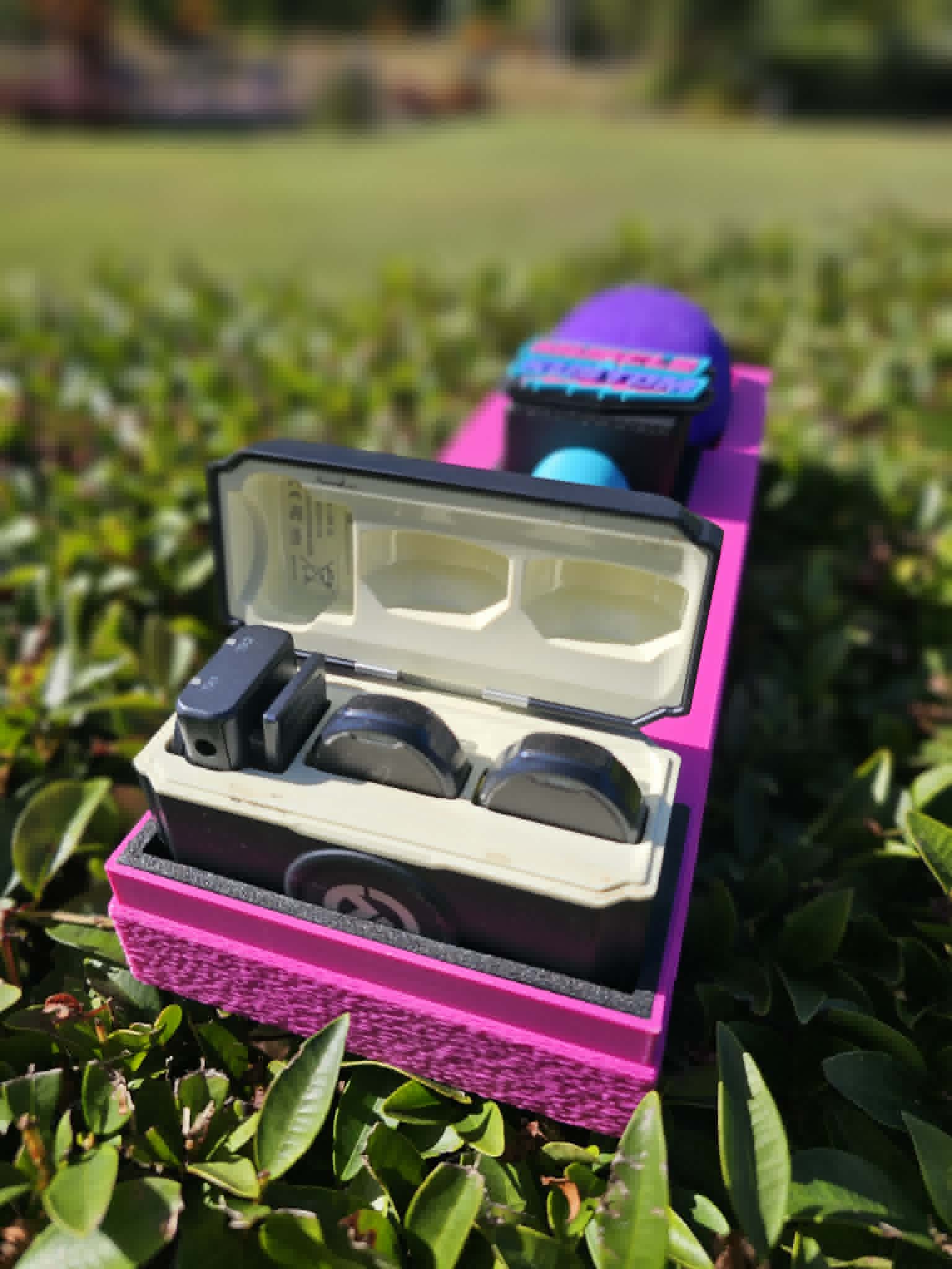 Custom Branded 3D Printed Button Microphone Holder in Pink and Purple with Muscle and Kustom logo 